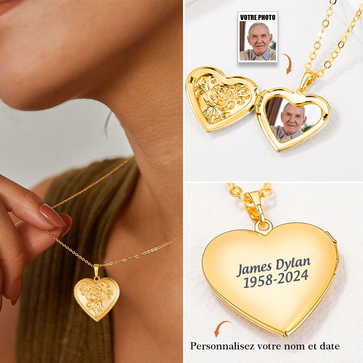 Collier Médaillon Coeur Personnalisé Avec Photo