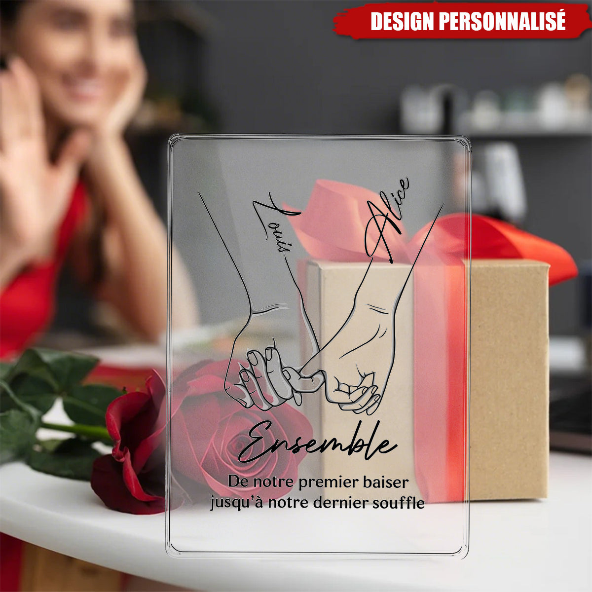 Plaque avec Noms & Citation Romantique – Cadeau Personnalisé pour Couple