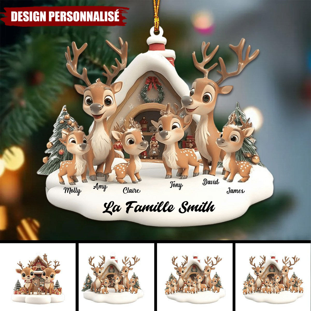 Ornement de Noël Famille Renne – Cadeau Unique et Mignon