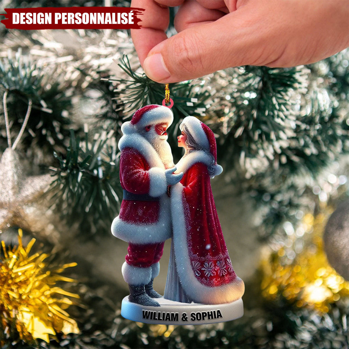 Suspension de Noël Personnalisée - Couple Père Noël et Mère Noël
