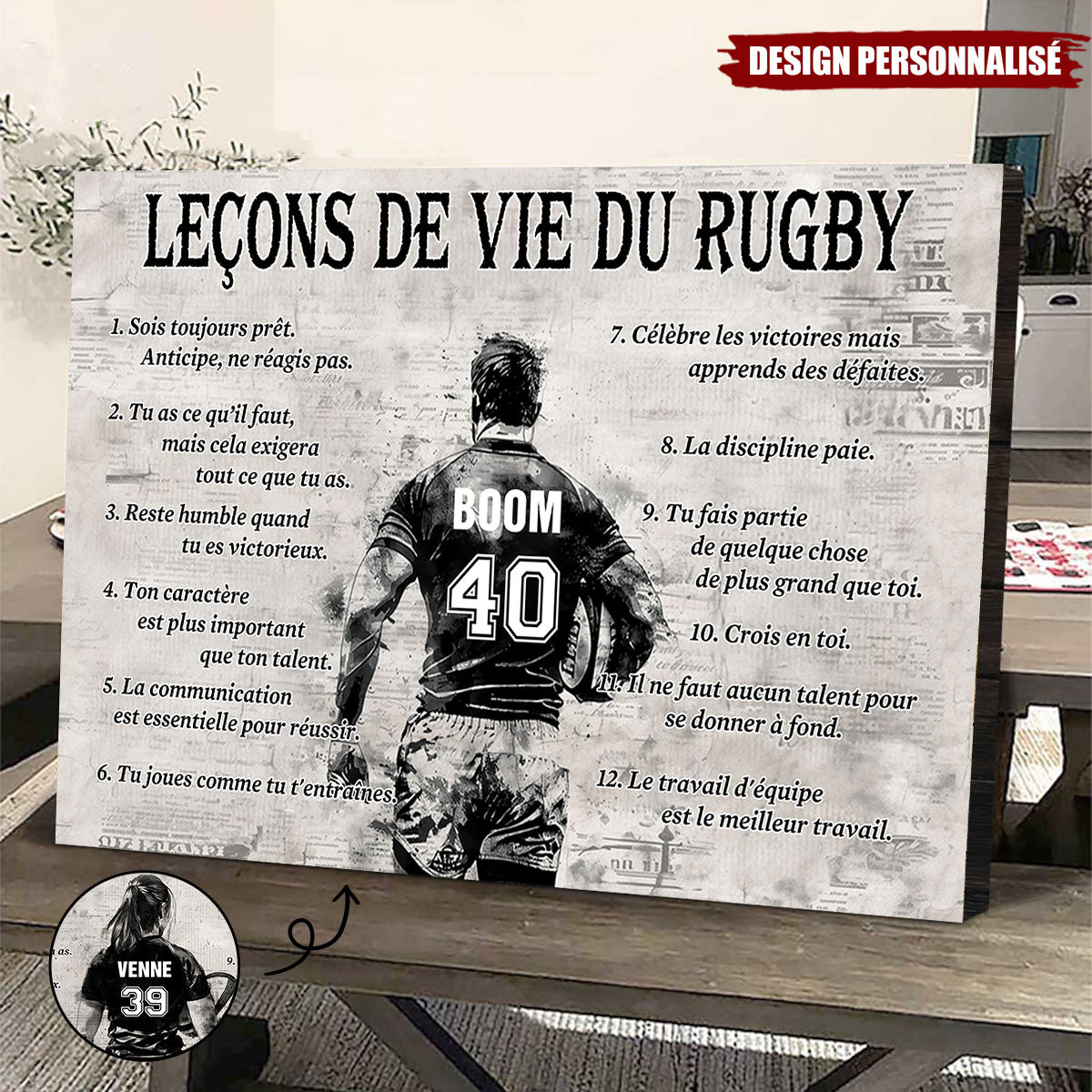 Affiche Personnalisée des Leçons de Vie du Rugby – Cadeau pour les Passionnés de Rugby