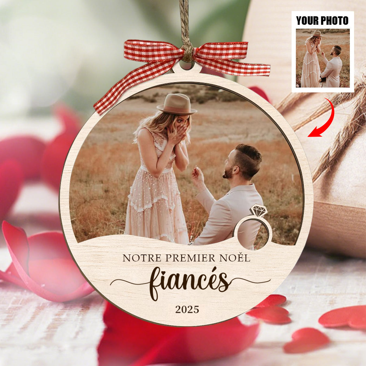 Notre Premier Noël Fiancés – Suspension Souvenir Personnalisée avec Photo