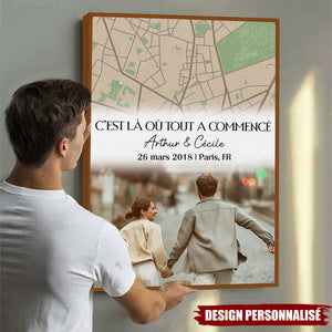 Affiche Personnalisée “C’est Là Où Tout a Commencé” – Carte du Lieu & Photo