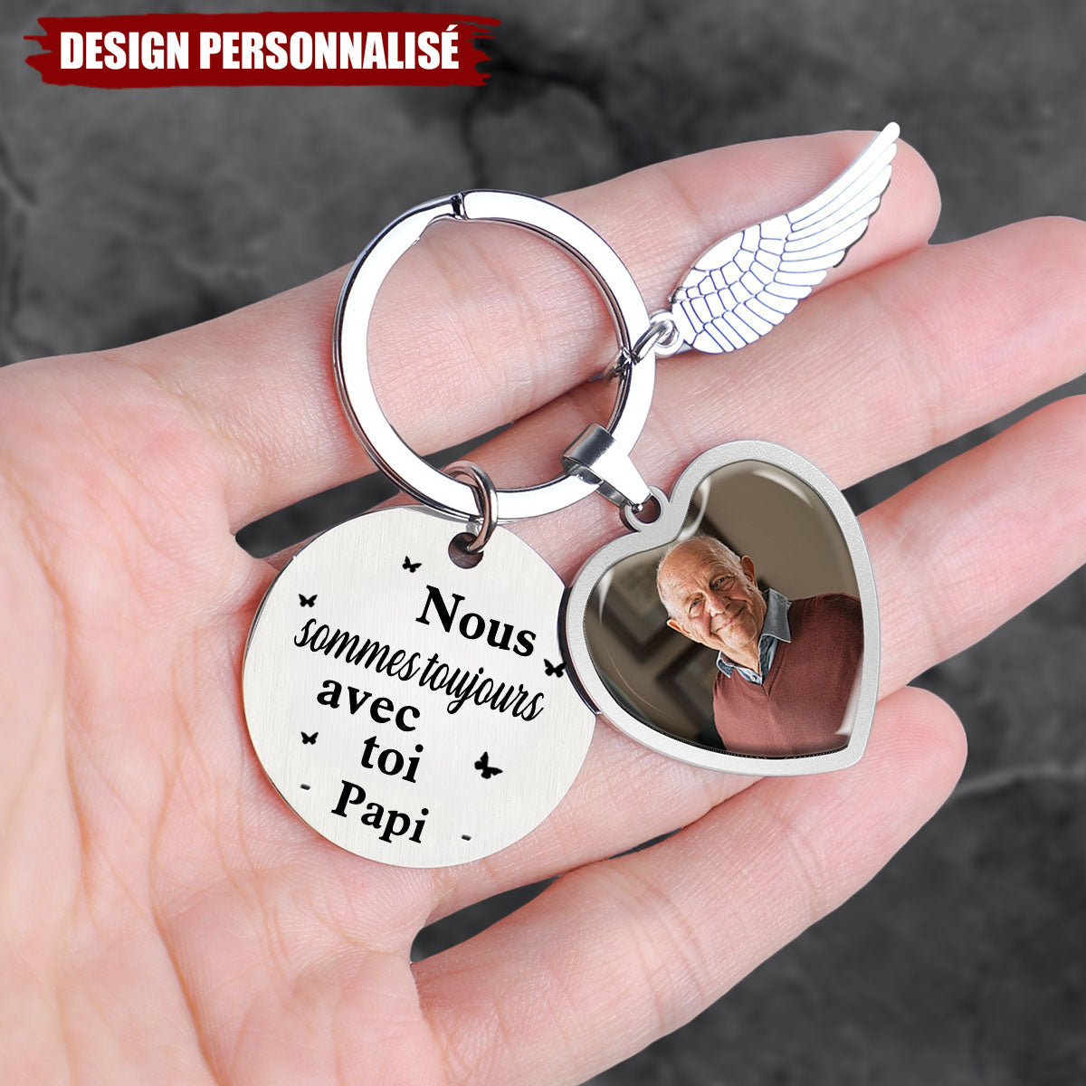 Cadeau commémoratif "Je suis toujours avec toi" – Porte-clés photo personnalisé