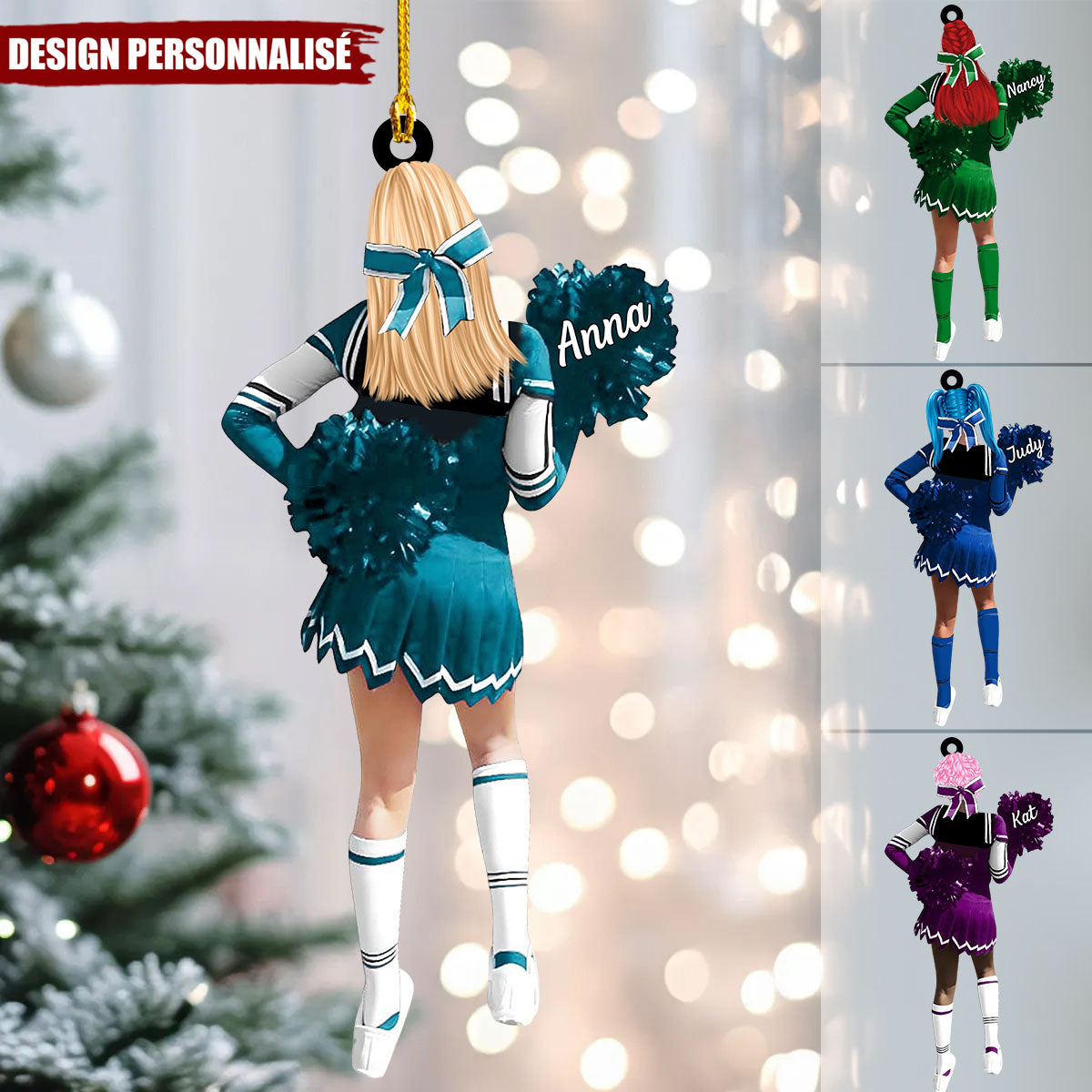 Pom-Pom Girl avec Nom ornement - Cadeau Unique pour Cheerleader