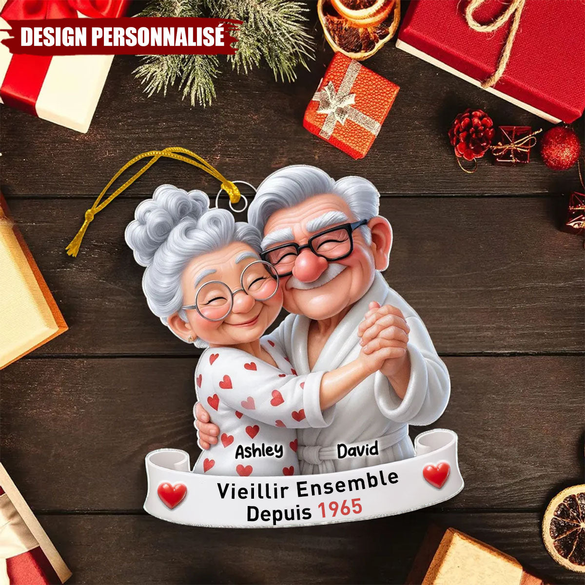 Ornement Acrylique Personnalisé – Couple Âgé Dansant, Vieillir Ensemble