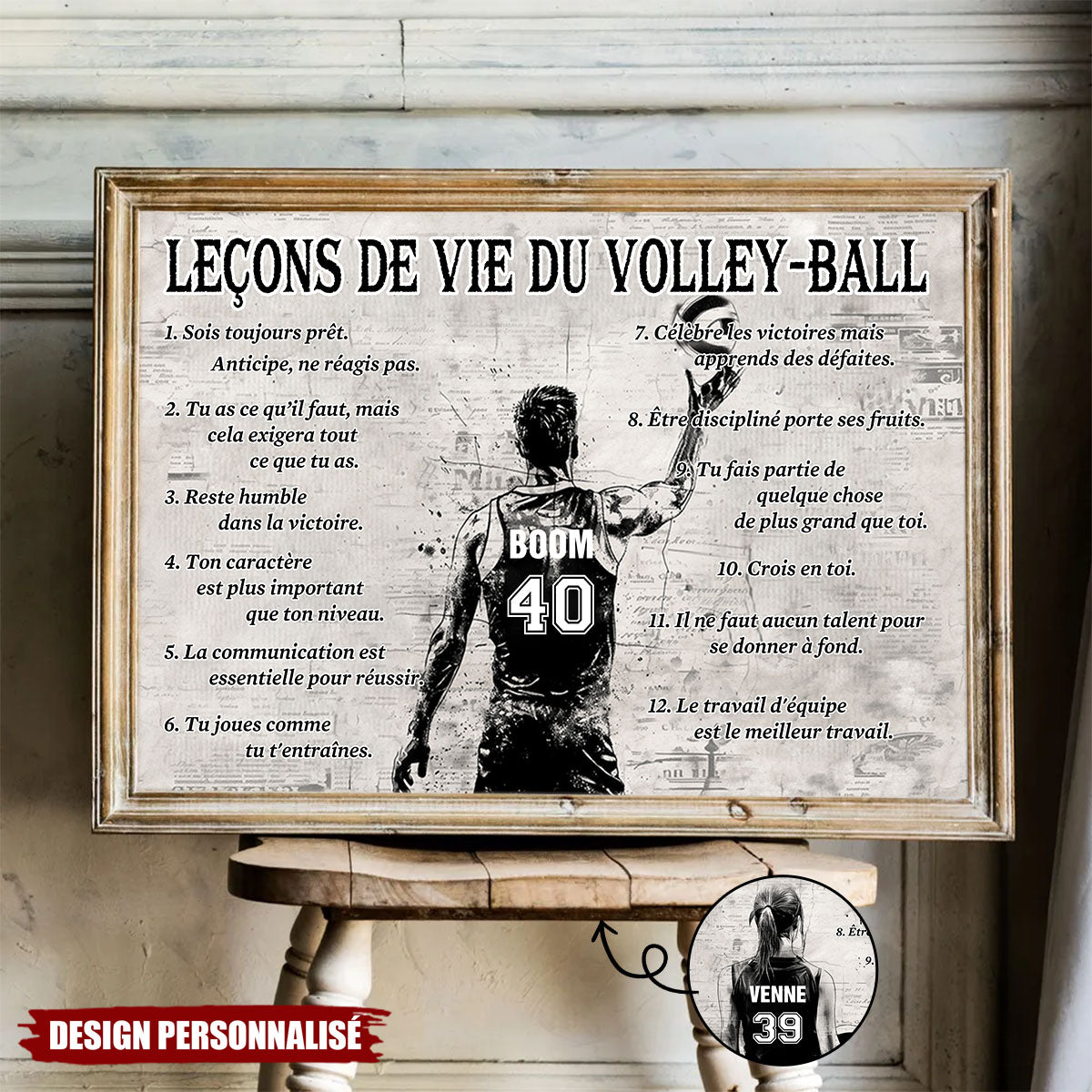 Affiche Personnalisée Leçons de Vie du Volley-ball  – Cadeau pour les Amoureux du Volley-ball