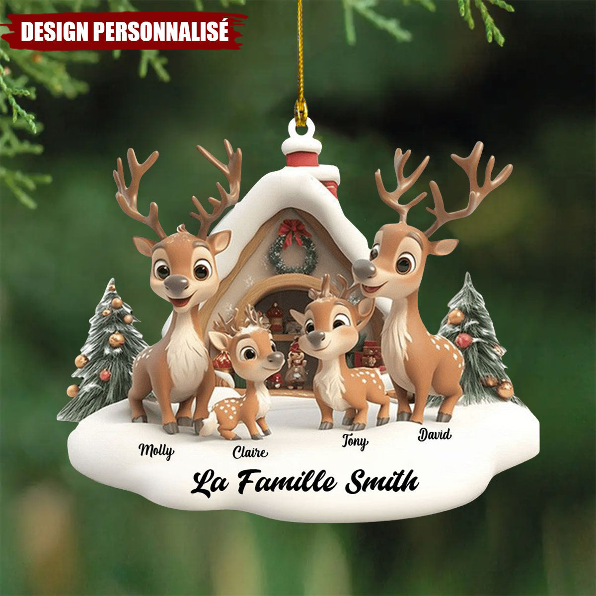 Ornement de Noël Famille Renne – Cadeau Unique et Mignon
