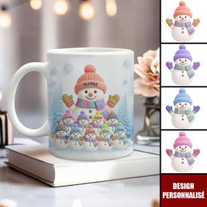 Mug Noël Personnalisé avec Prénoms – Famille de Bonshommes de Neige