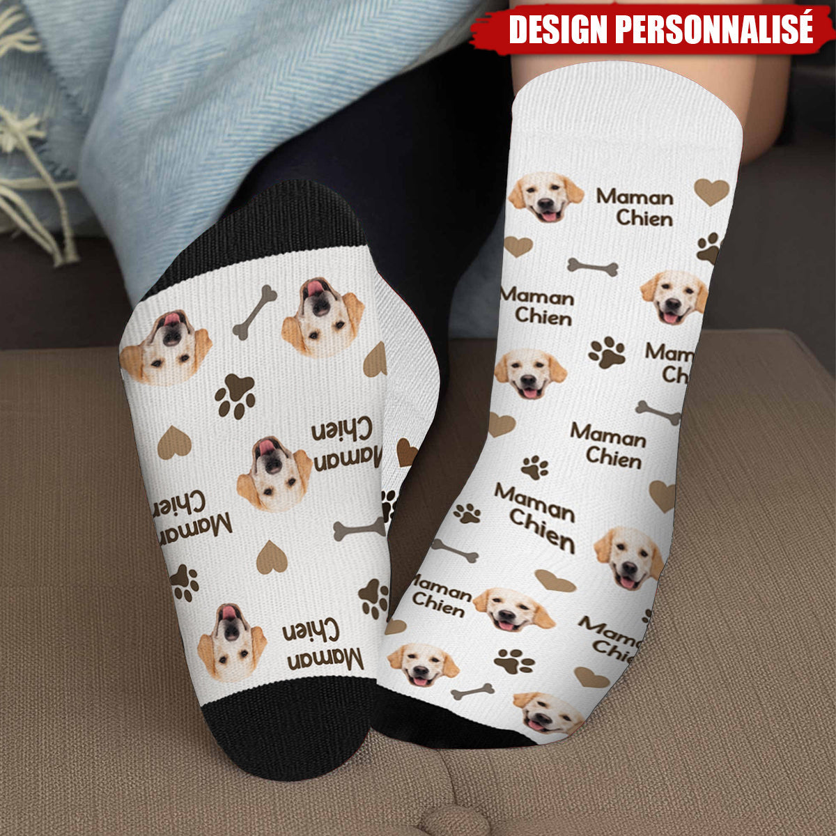 Chaussettes Amusantes pour Amoureux des Chiens-Design Personnalisé avec Photo