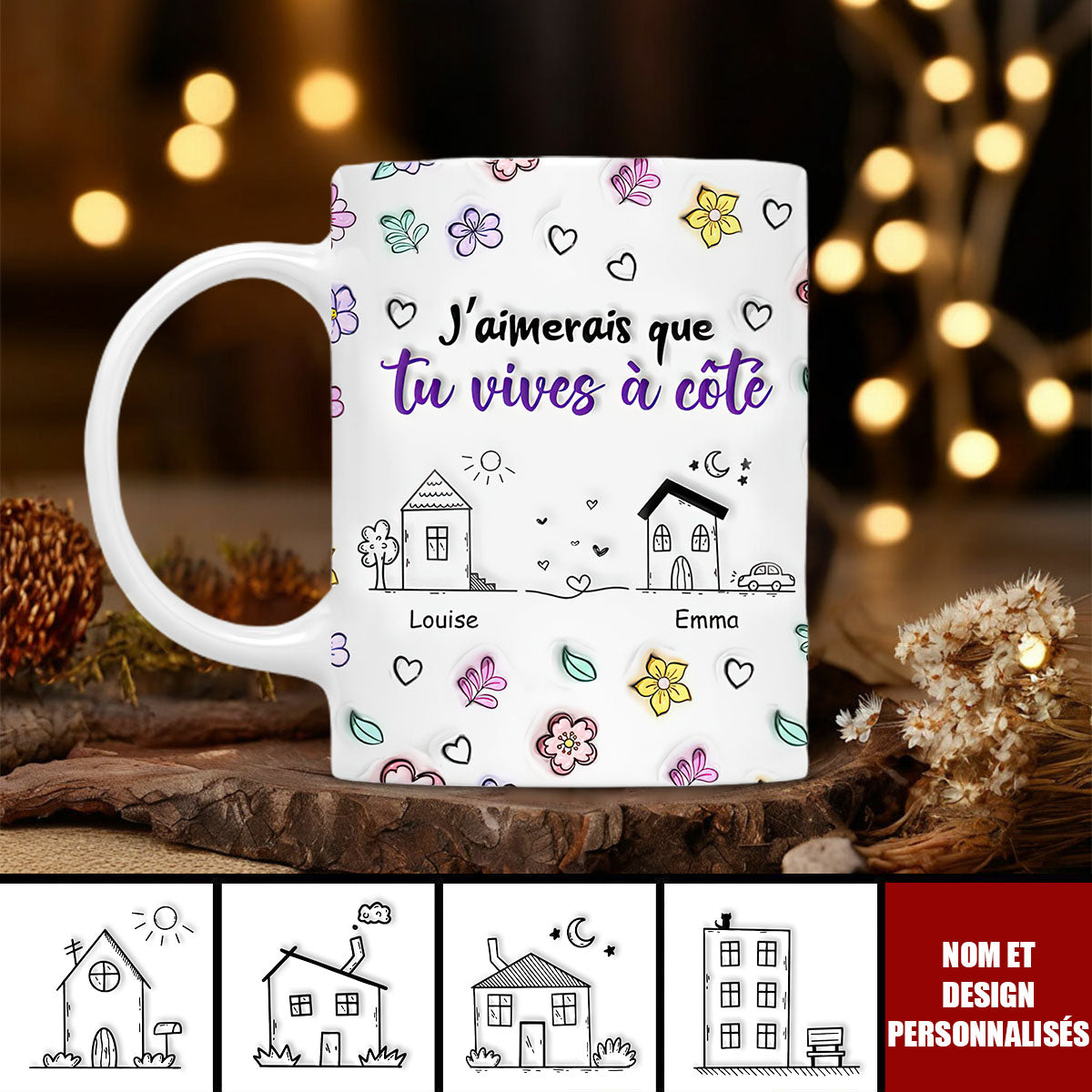 Tasse Personnalisée - J'aimerais que tu vives à côté Cadeau Sentimental pour Amis et Famille