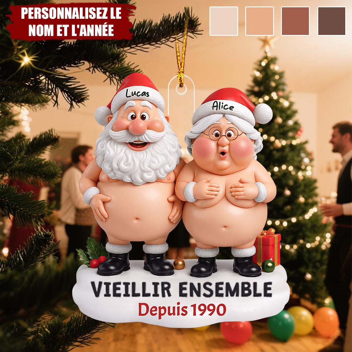 Ornement Personnalisé de Couple Père Noël – Personnalisez Noms et Année