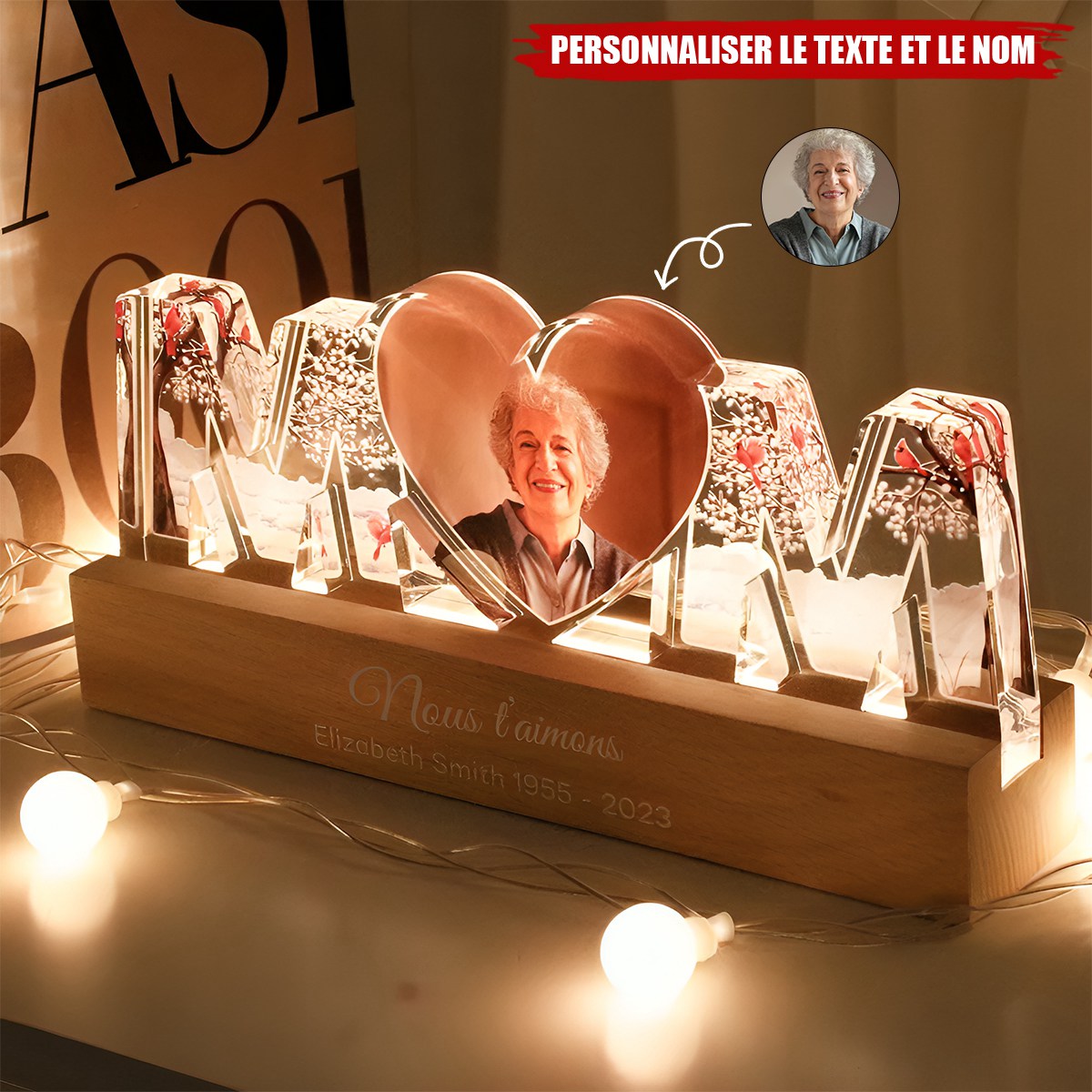 Veilleuse LED Personnalisée MOM avec Photo – Cadeau Souvenir Touchant pour Maman