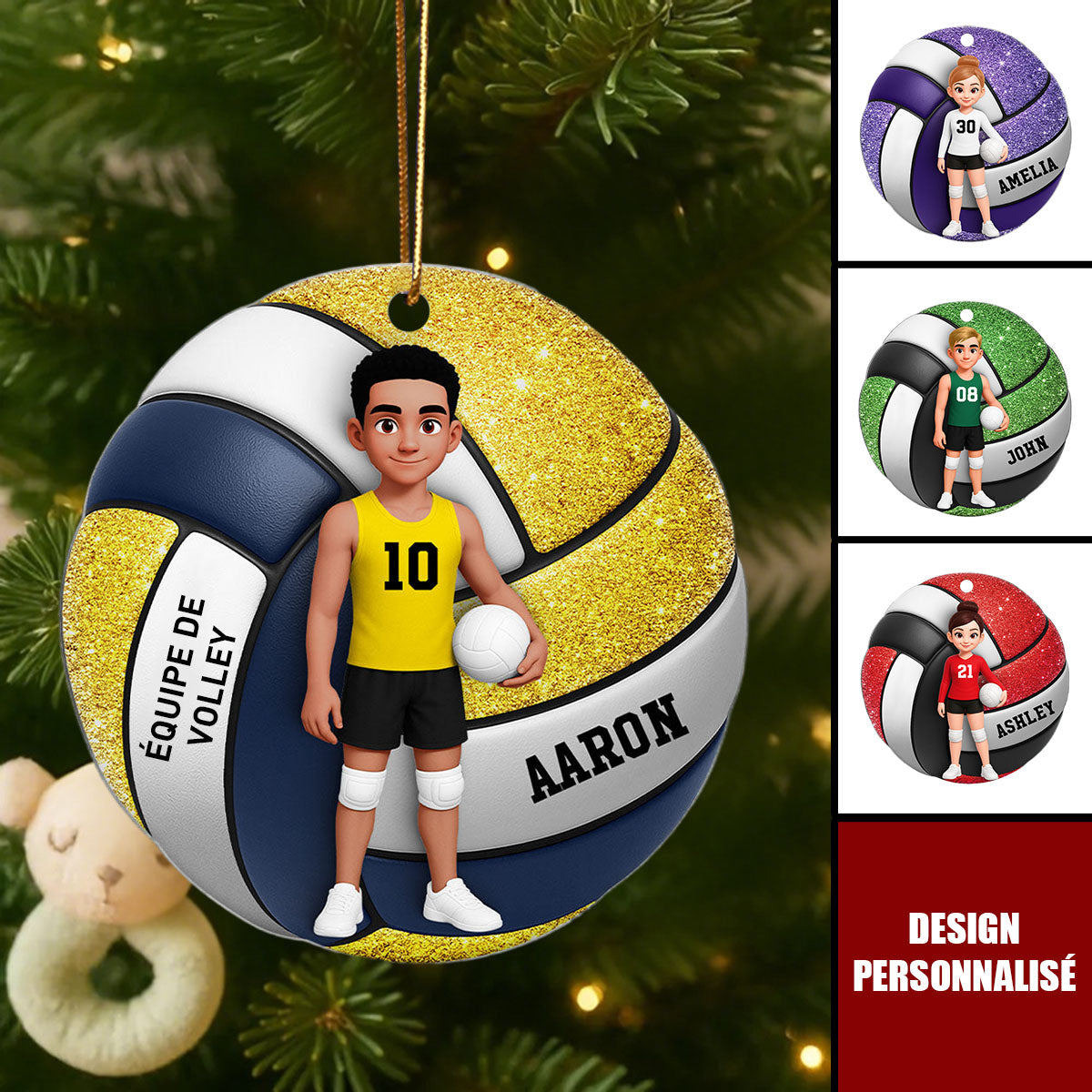 Ornement de Noël Volleyball Personnalisé - Cadeau Unique pour les Fans de Sport