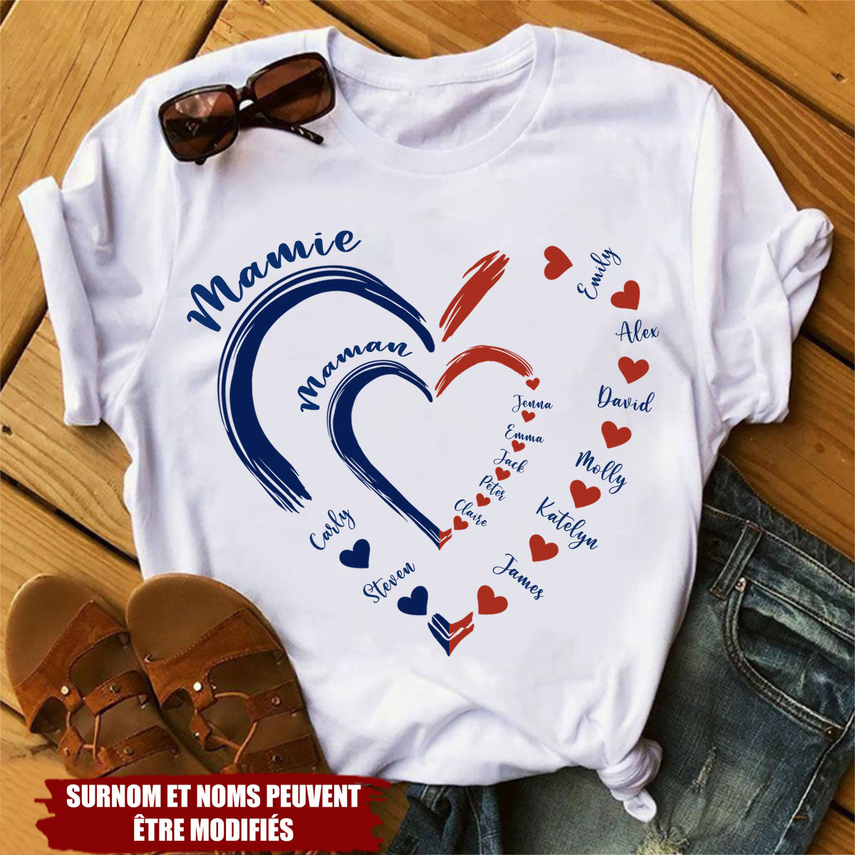 T-shirt Cœur Personnalisé Mamie & Maman – Cadeau d’Amour pour Famille