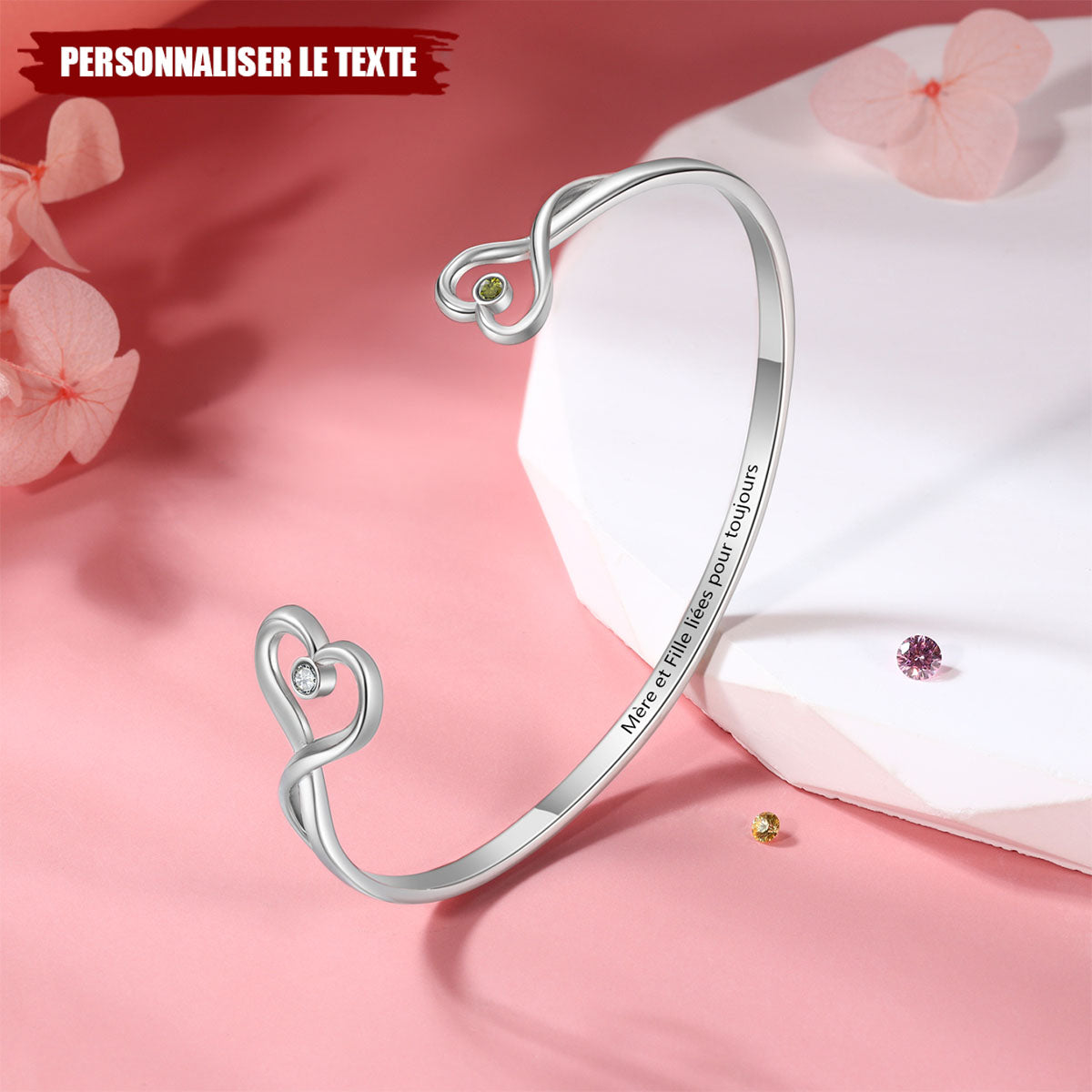 Bracelet Infini Cœur Personnalisé – Gravé avec Message d’Amour Éternel