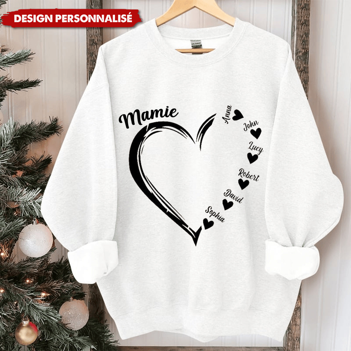 Sweat-shirt Personnalisé avec Cœur et Prénoms – Cadeau Unique pour Mamie