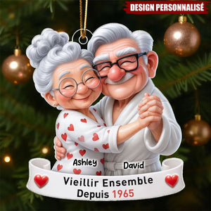 Ornement Acrylique Personnalisé – Couple Âgé Dansant, Vieillir Ensemble