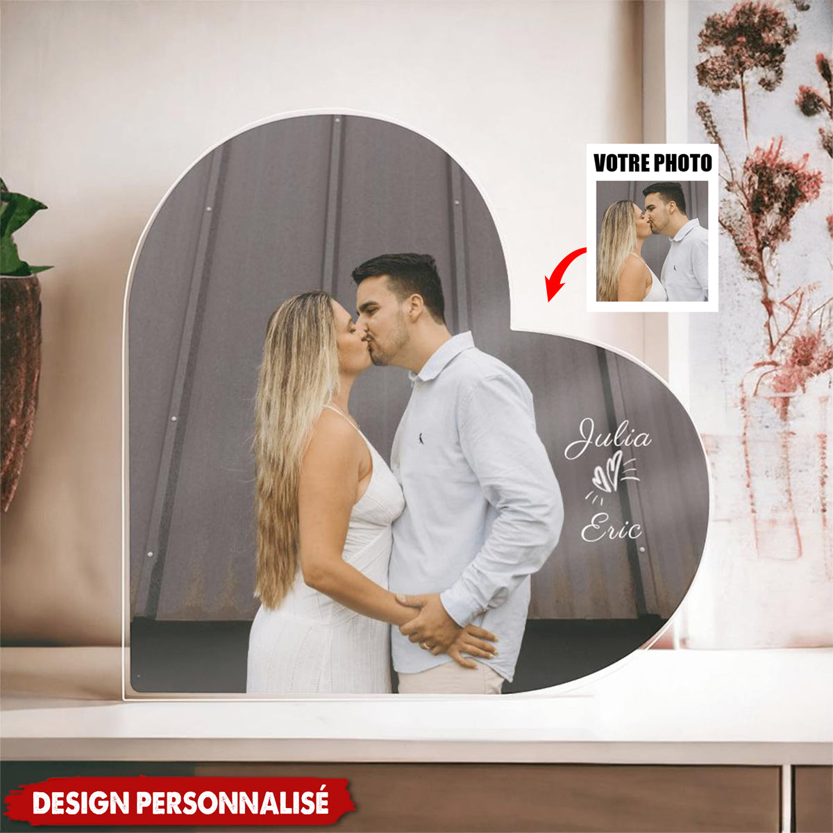 Plaque Photo Cœur Personnalisée — Souvenir d’Anniversaire, Saint-Valentin & Mariage