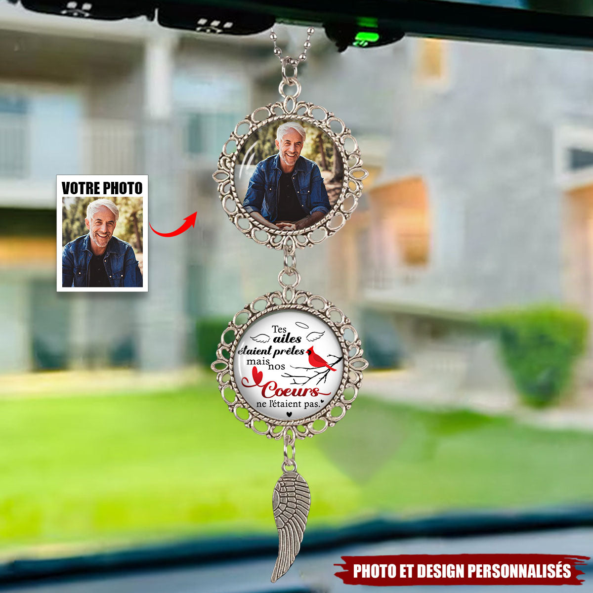 Ornement Mémorial Personnalisé pour Rétroviseur - Souvenir Photo