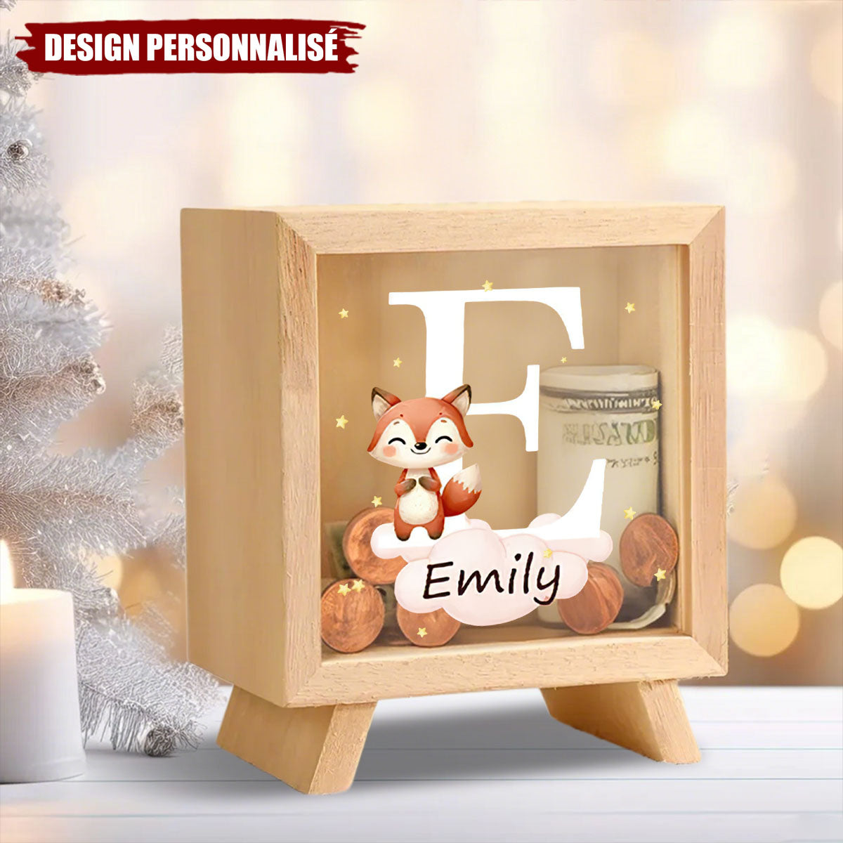 Tirelire en Bois Personnalisée avec Animal – Décoration Ludique pour Enfant