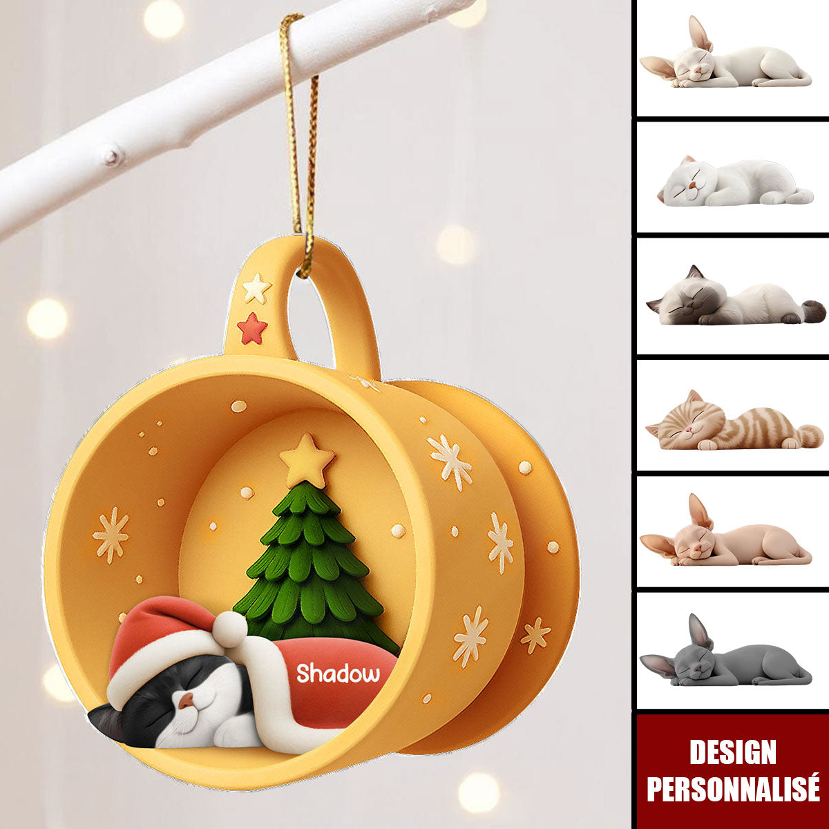 Ornement Acrylique Personnalisé - Chats Endormis Dans Une Tasse Douillette