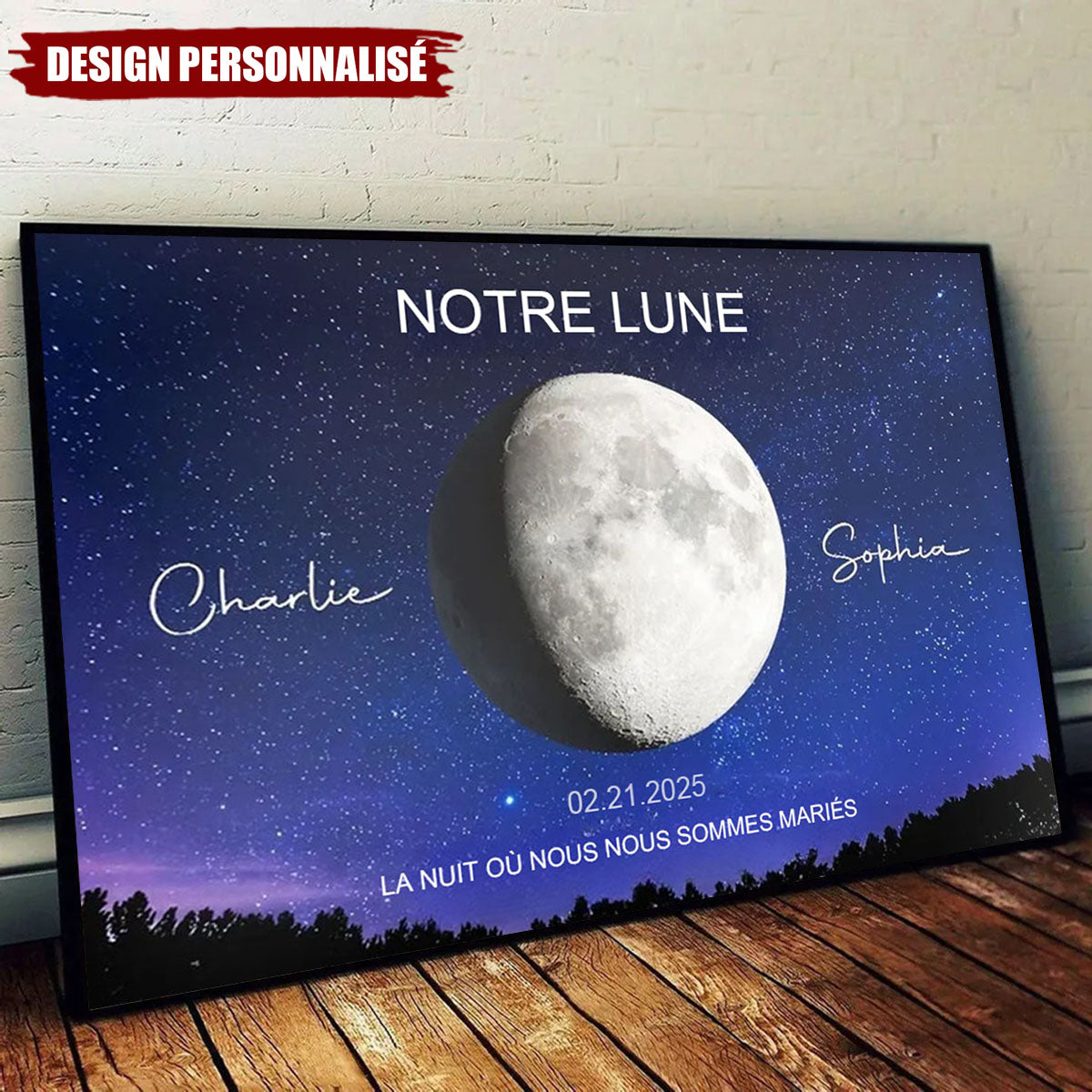 Affiche Personnalisée « Notre Lune » – Poster Romantique avec Noms et Date Spéciale