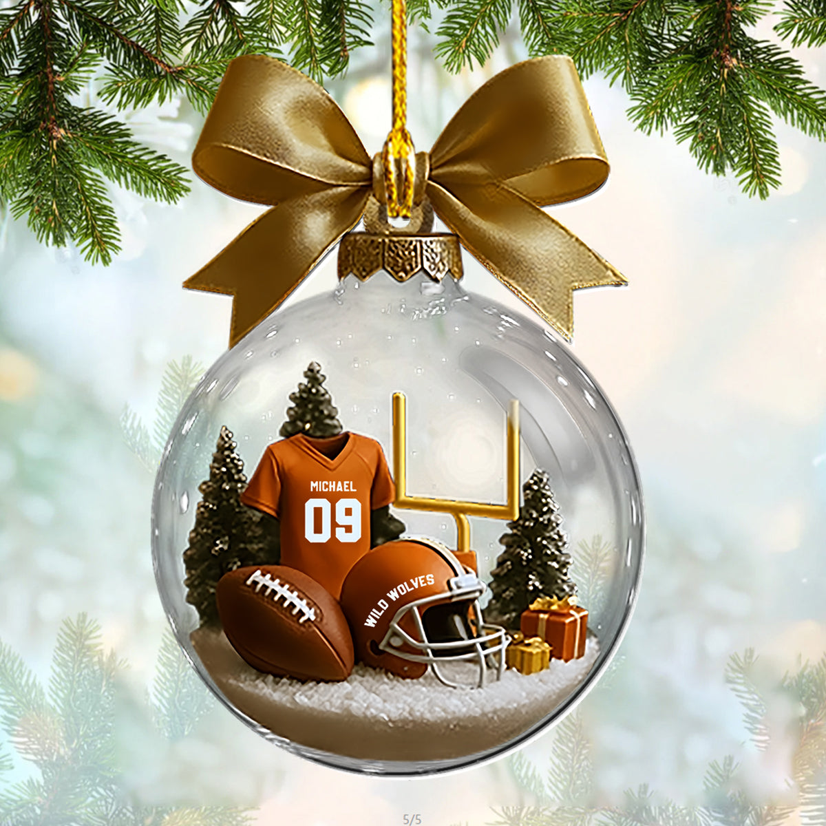 Ornement Transparent de Football Américain Personnalisé – Noms, Numéros et Noms d’Équipe Personnalisés