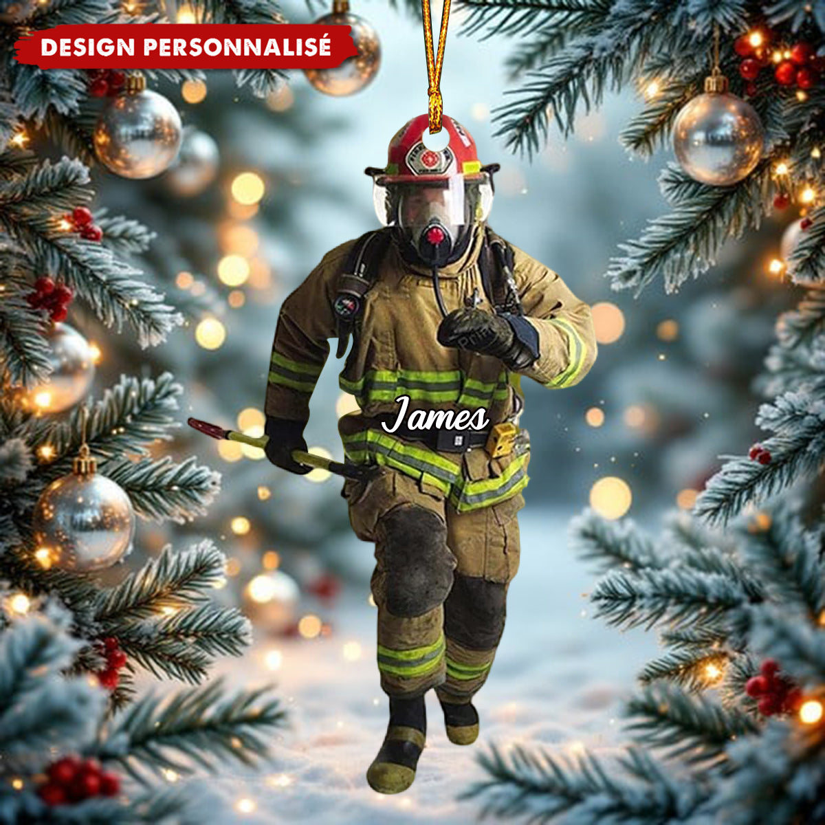 Ornement de Sapin Personnalisé Pompier – Cadeau de Noël Unique et Touchant