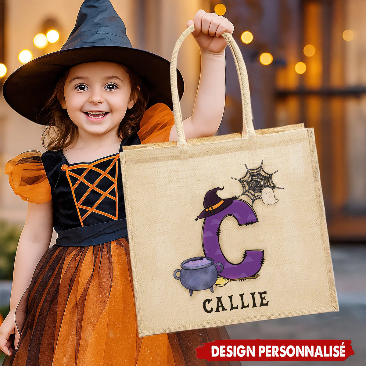 Sac Fourre-Tout Personnalisé Halloween – Design Initiales et Prénom
