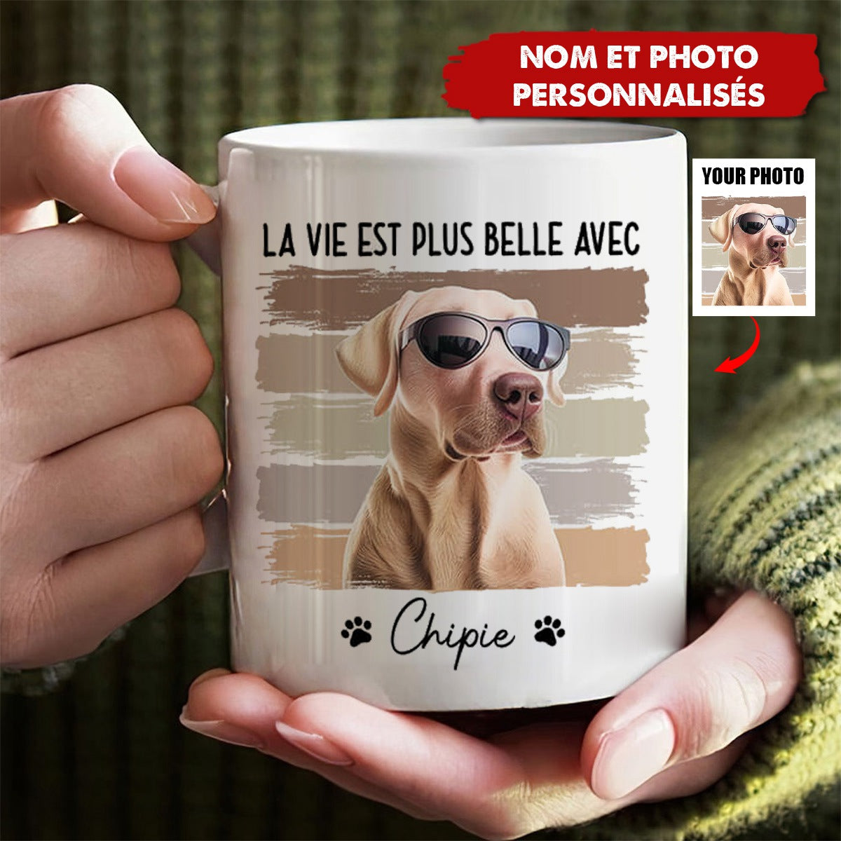Mug Personnalisé avec Photo d'Animal – Nom & Image Personnalisables