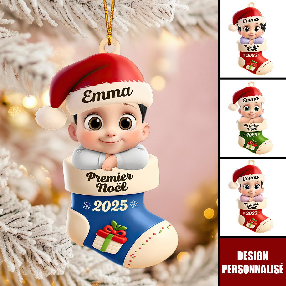 Ornement de Noël Personnalisée – Bébé dans la Botte “Premier Noël 2025”