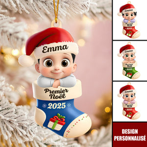 Ornement de Noël Personnalisée – Bébé dans la Botte “Premier Noël 2025”