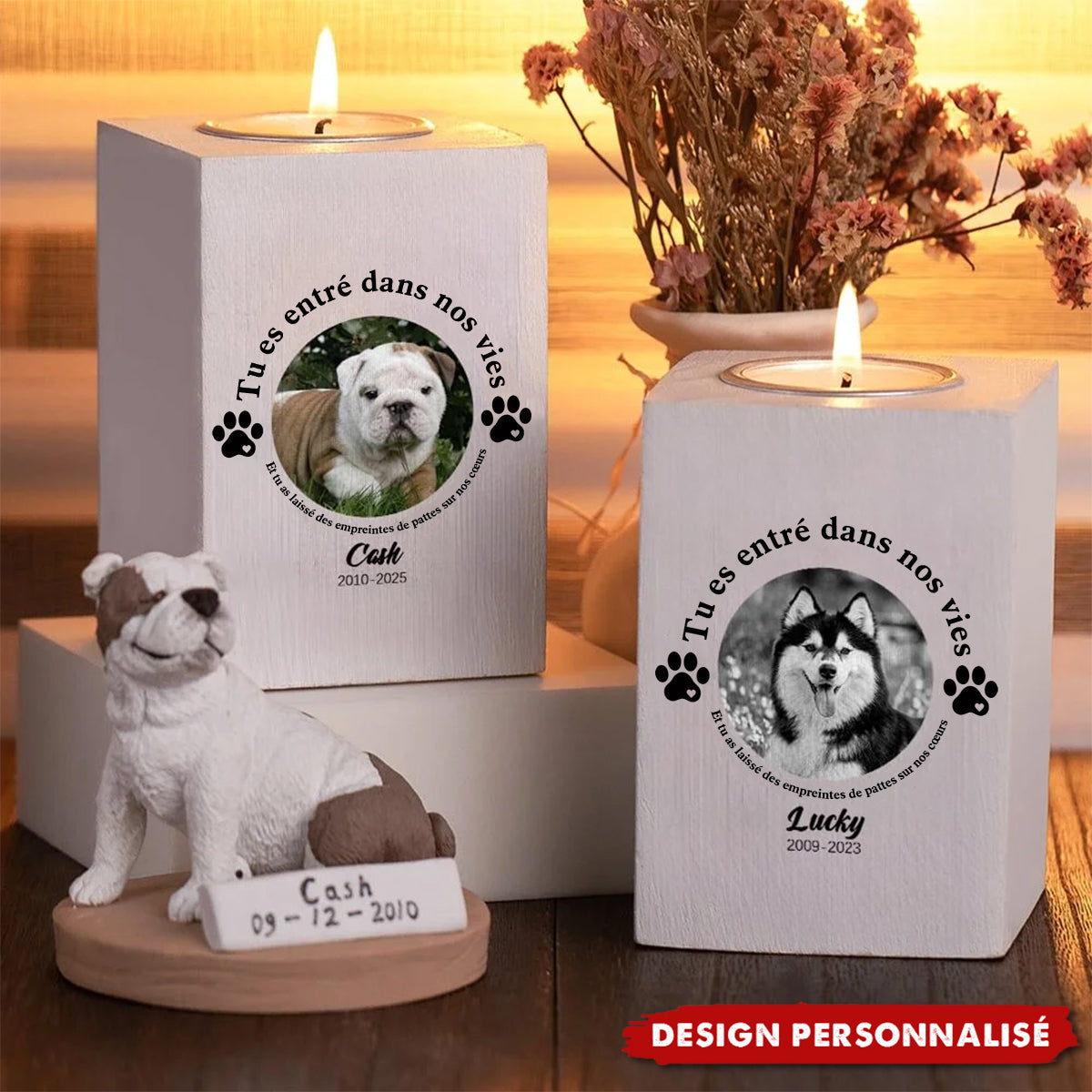 Bougeoir en Bois Personnalisé – Hommage pour Animaux de Compagnie