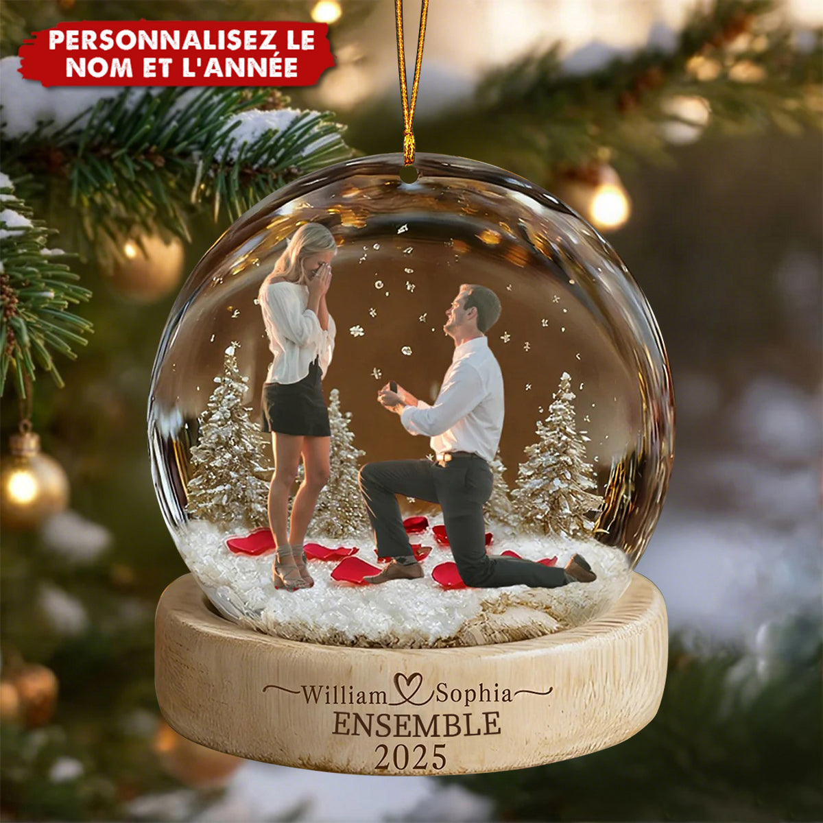 Ornement de Fiançailles Personnalisé avec Photo – Cadeau d’Amour Unique