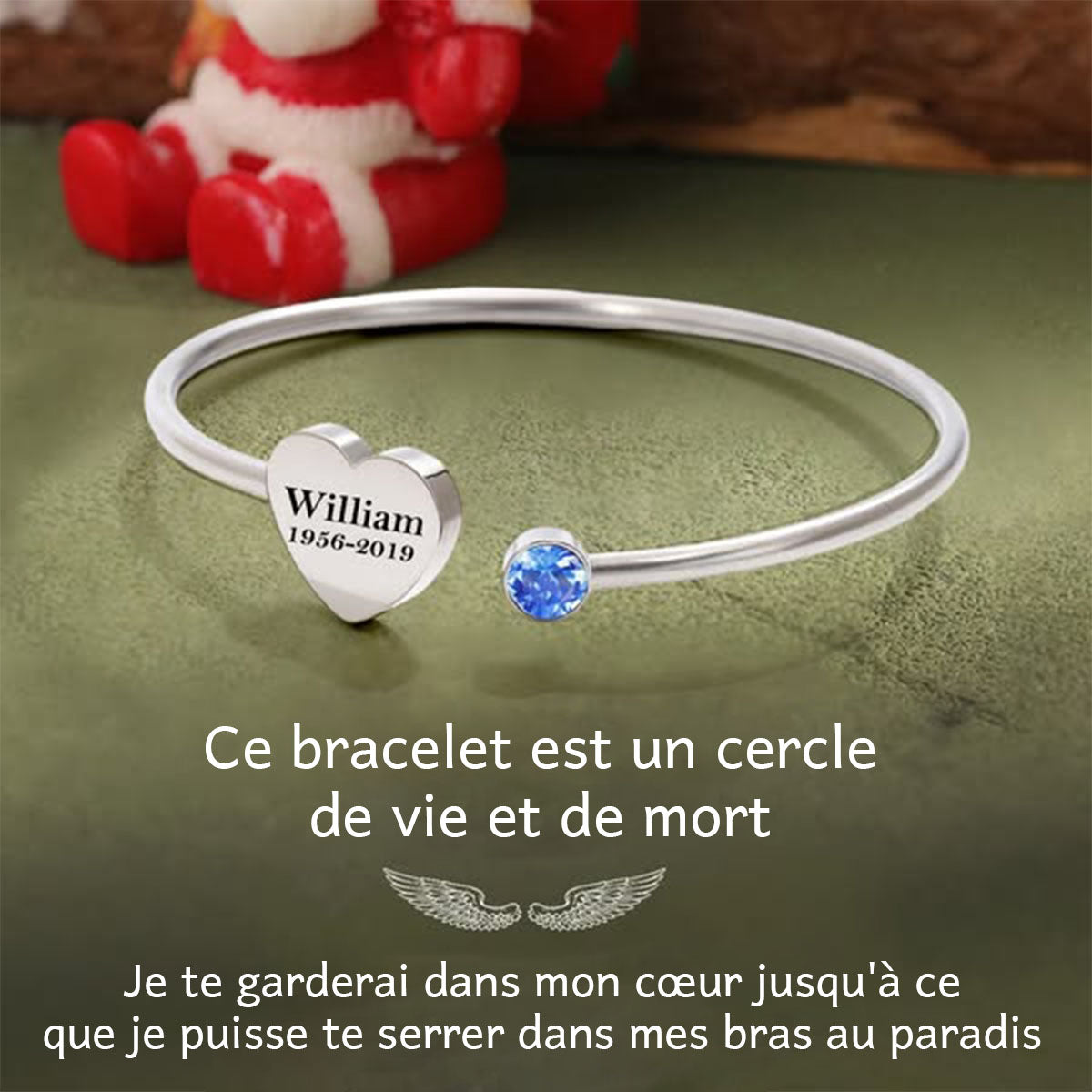 Bracelet Cœur avec Pierre de Naissance et Texte Commémoratif Personnalisé