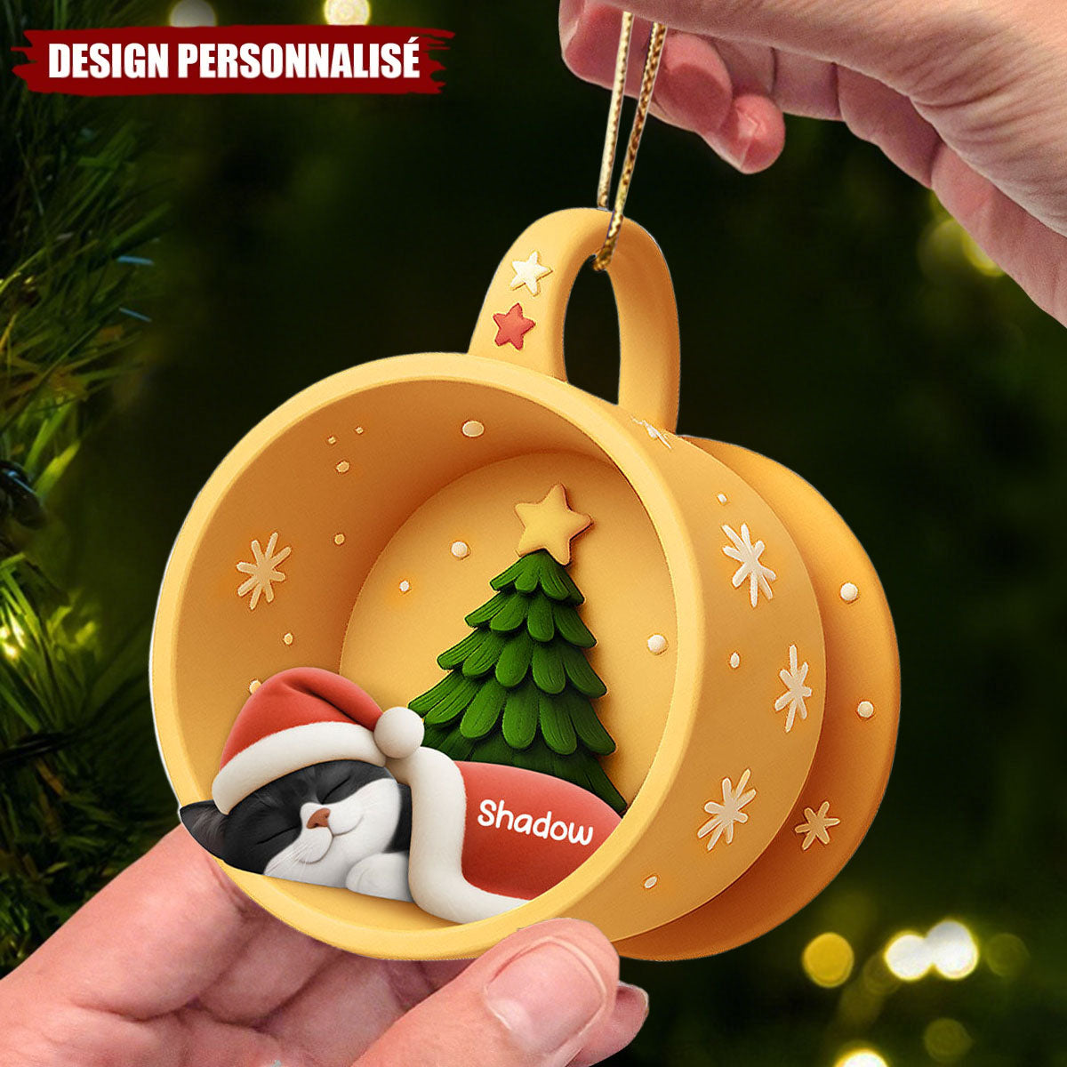 Ornement Acrylique Personnalisé - Chats Endormis Dans Une Tasse Douillette