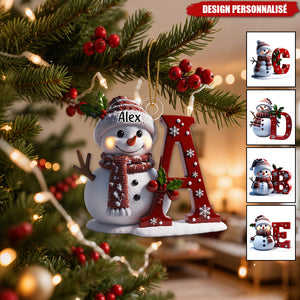 Ornement Bonhomme de Neige Personnalisé avec Initiale – Décoration de Noël Unique