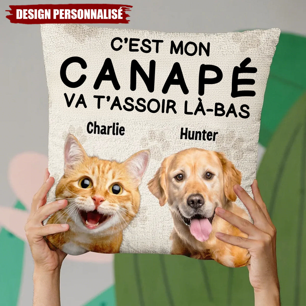 Coussin Personnalisé Chien & Chat - Cadeau pour Propriétaires et Amoureux des Animaux