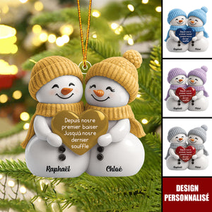 Ornement Personnalisée Couple de Bonhommes de Neige – Cadeau d’Amour Unique