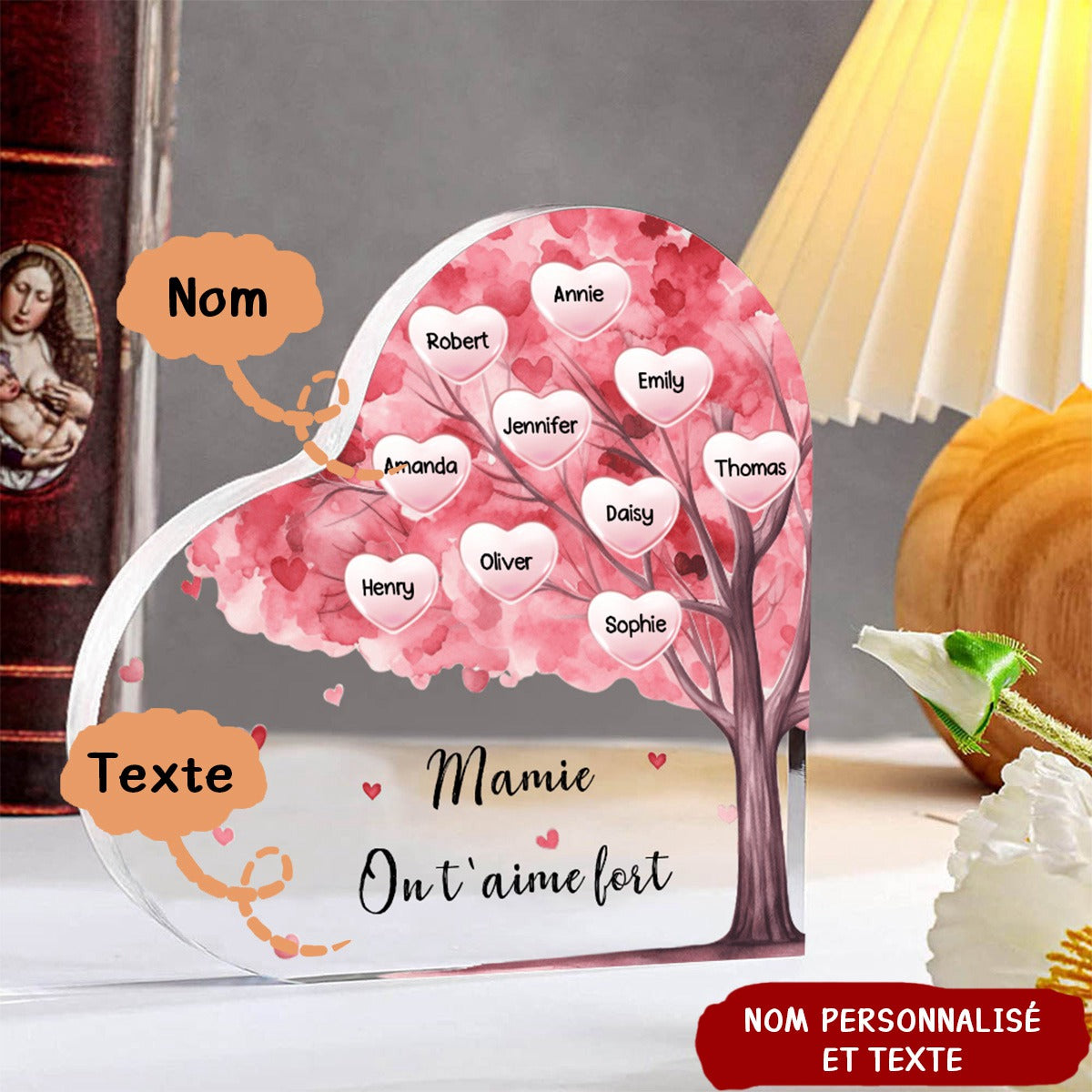 À ma Maman/Mamie - Plaque Acrylique Arbre en Forme de Cœur