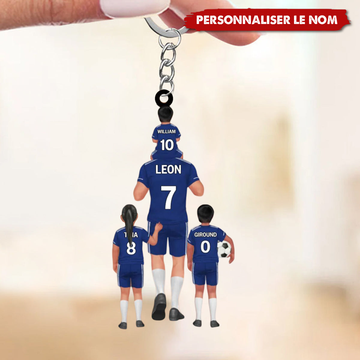 Porte-clés Équipe de Football Personnalisé – Papa et Enfants avec Prénoms et Numéros