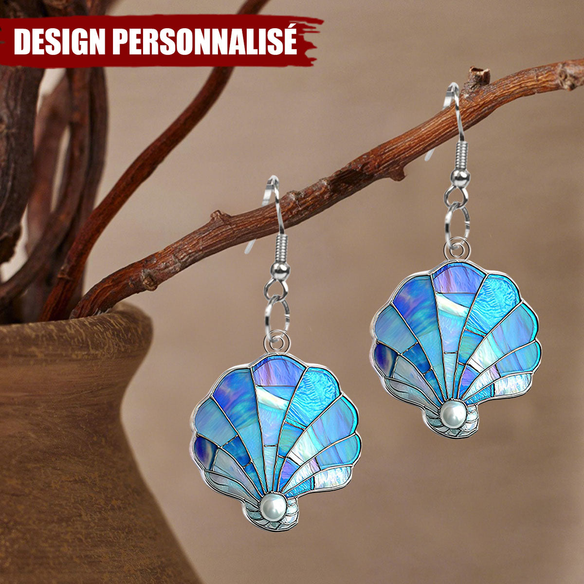 Créoles en Acrylique Personnalisées –  Style Vitrail Inspiré de la Plage