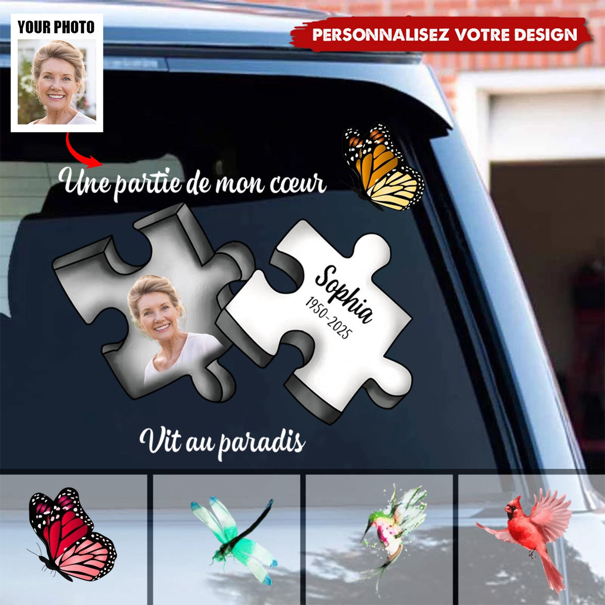 Une Partie de Mon Cœur Vit au Paradis - Autocollant Commémoratif Personnalisé en Mémoire d’un Être Cher