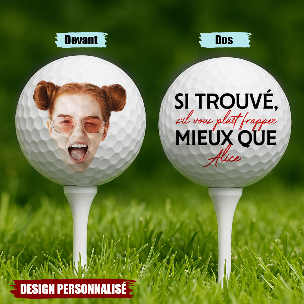 Balle de Golf Personnalisée avec Photo et Texte Humour