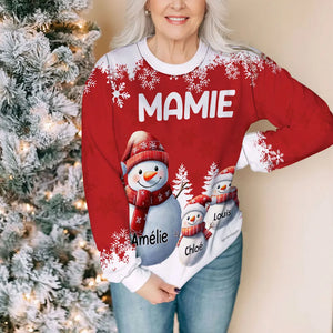 Pull de Noël Personnalisé - Famille de Bonhommes de Neige