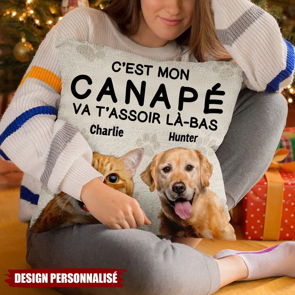Coussin Personnalisé Chien & Chat - Cadeau pour Propriétaires et Amoureux des Animaux