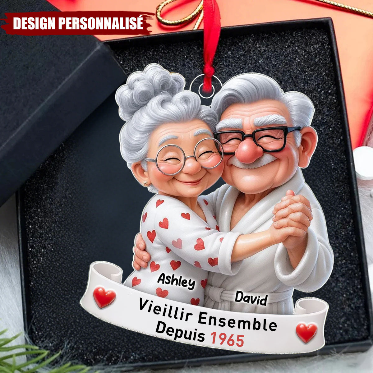 Ornement Acrylique Personnalisé – Couple Âgé Dansant, Vieillir Ensemble