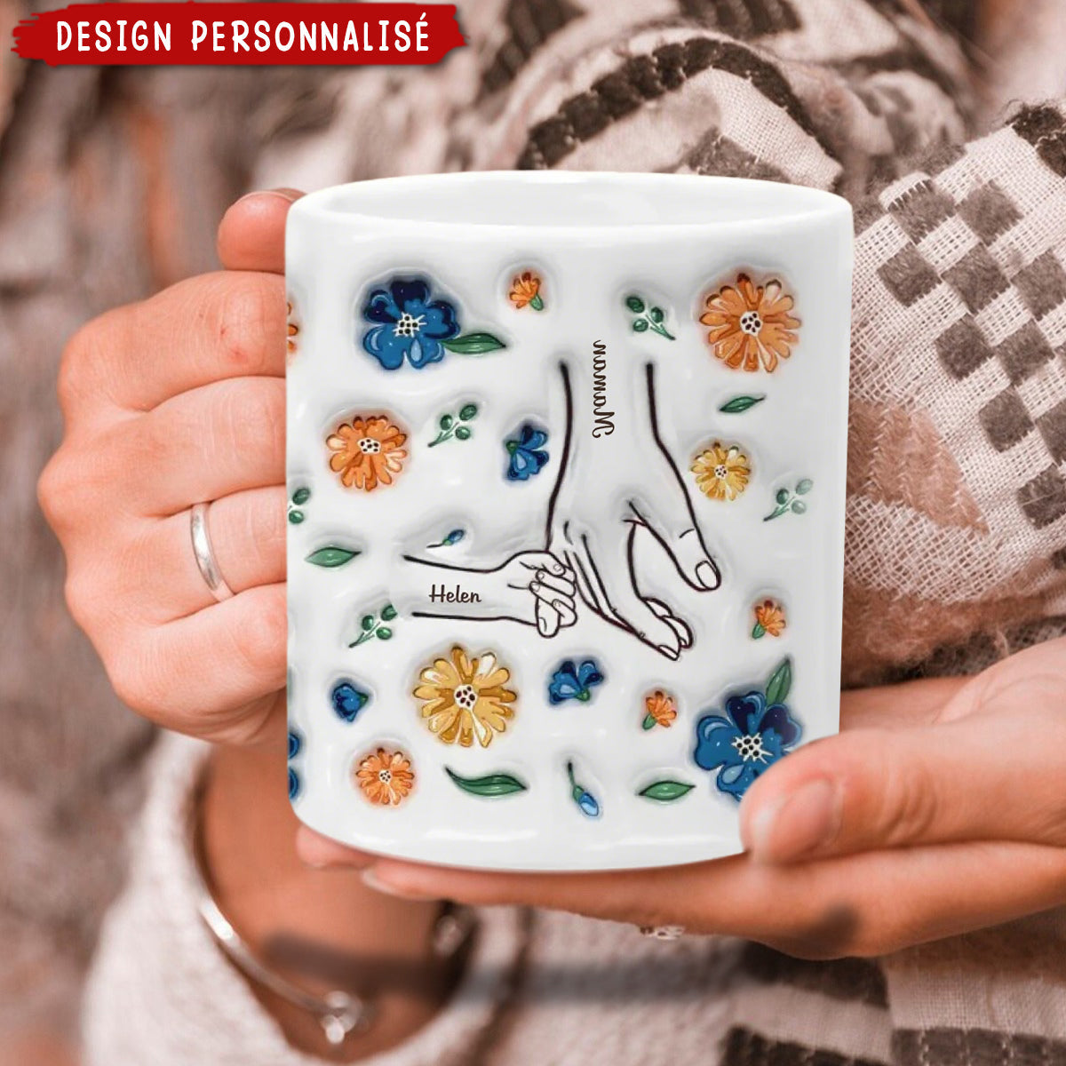 Mug Personnalisé avec Prénoms et Motifs Floraux – Cadeau Émotionnel pour Maman et Famille
