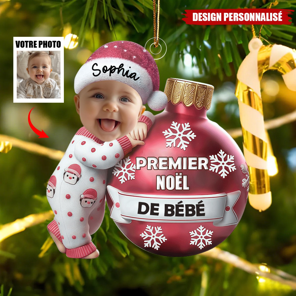 Ornement Bébé Personnalisé – Premier Noël de Bébé avec Photo & Prénom